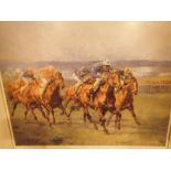 Framed and glazed racehorse print with gallery blind stamp and signed Claire Eva Burton 54 x 45 cm