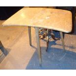 Ercol elm end table on three legs in poor condition