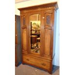 Large carved walnut mirror door wardrobe 112 x 45 x 200 cm H
