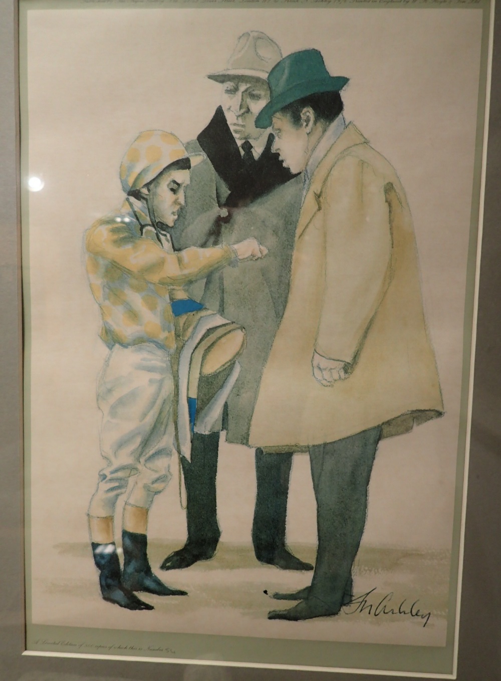 Two limited edition jockey and owner prints by J Ashley both framed and glazed 30 x 45 cm