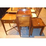 Mahogany pot cupboard table with drawer and occasional table