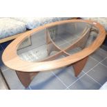 G Plan oval glass top teak coffee table 67 x 120 cm