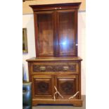 Heavily carved oak dropfront bookcase with glazed top