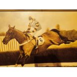 Framed original oil on canvas of a jumping racehorse signed M Thacker 50 x 40 cm