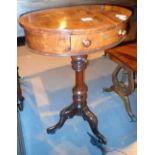 Oval single pedestal occasional table with drawer