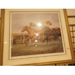 Framed and glazed racehorse print with Chelsea Green studio stamp limited edition 797 / 850 signed