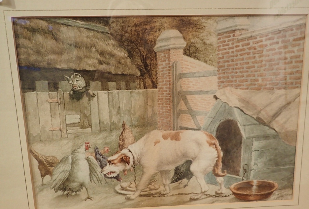 Victorian farmyard watercolour signed Davies 1887 24 x 33 cm