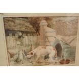 Victorian farmyard watercolour signed Davies 1887 24 x 33 cm