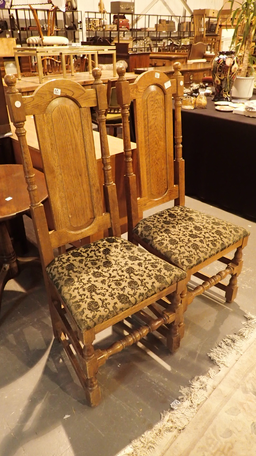 Pair of oak upholstered dining chairs