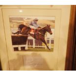 Framed and glazed photograph of horse and jockey with signatures Henrietta Knight and Terry Bidell