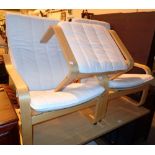 Pair of bentwood upholstered armchairs and footstools