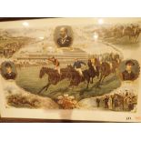 Framed and glazed antique Epsom Downs horse racing print The Derby 1896 70 x 43 cm