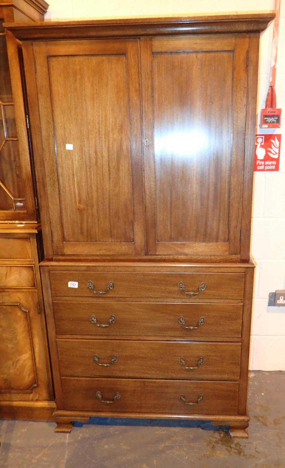 Edwardian walnut glazed tallboy with drawers below 86 x 46 x 178 cm H