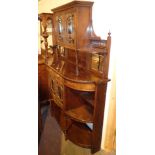 Edwardian inlaid display stand with mirror back two sets of glazed door cupboards
