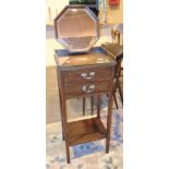 Small walnut washstand with octagonal mirror