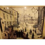 Unsigned LS Lowry street scene print 50 x 60 cm