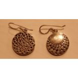 Silver fancy circular drop earrings