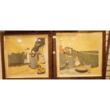 Two framed and glazed prints marked EB S 1882 and 1890 and oval mirror