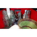 Box of antique earthenware and glass bottles