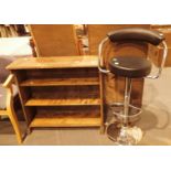 Dark oak waterfall bookcase and black leatherette swivel high chair