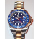 Blue faced fashion wristwatch