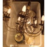 Box of mixed glass to include lamps and chandelier