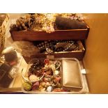 Two boxes of mixed vintage bead necklaces