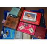 Box of mixed playing cards and games