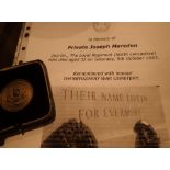 Commemorative table medal for private Joseph Marsden