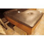 1970s black leatherette top sewing stool with contents