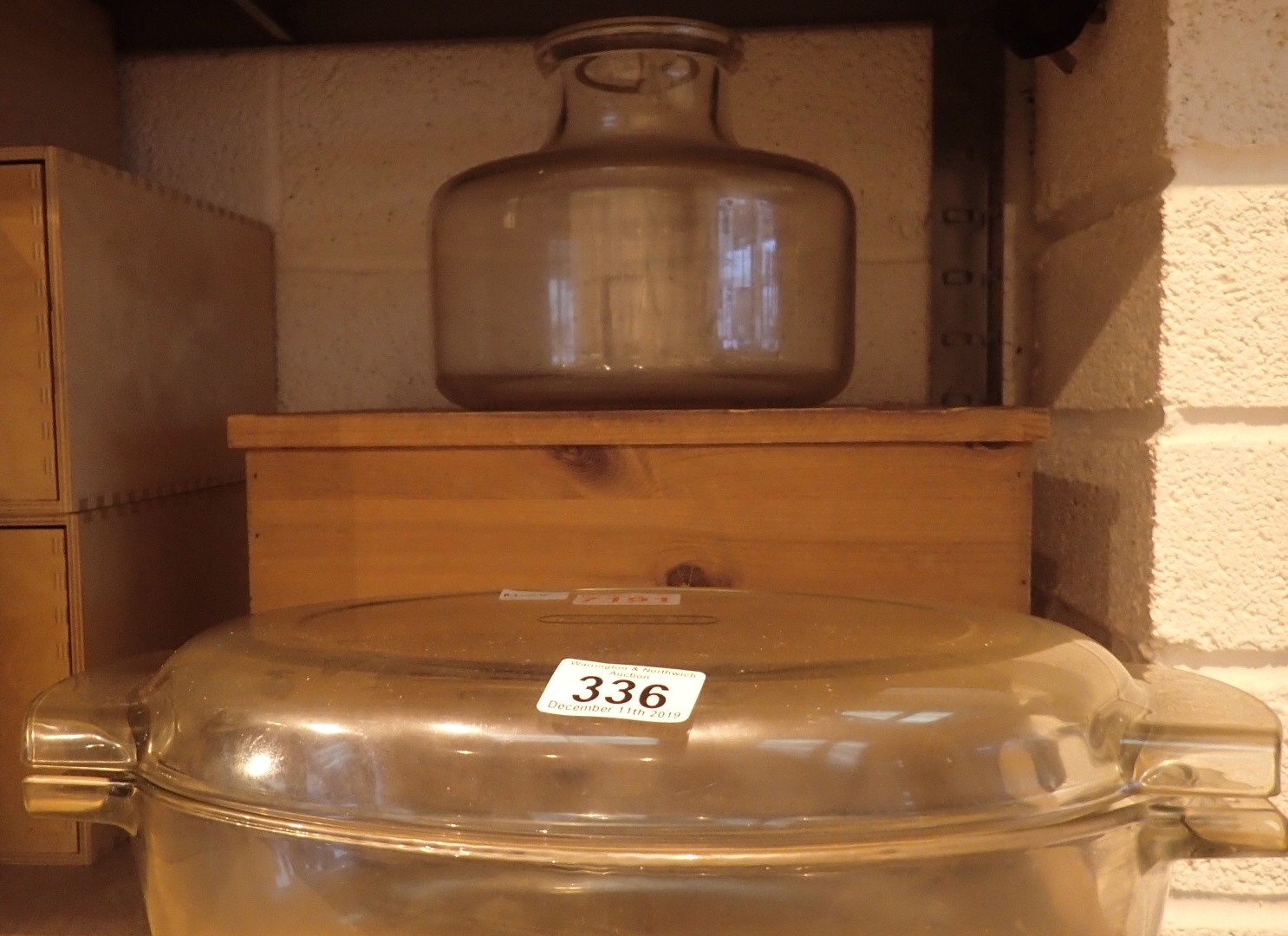 Large oval Pyrex casserole dish and glass storage jar