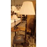 Vintage twisted rope pedestal table embroidered stool standard lamp and a table lamp