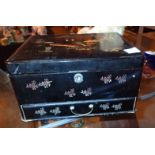 Jewellery box containing two Oriental white metal perfume bottles on chains