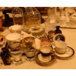 Collection of mixed glass and ceramics including paperweights decanters and a glass sushi board