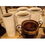 Five large ceramic floor vases and a bronzed example