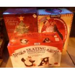 Fiber optic rotating ceramic Christmas tree light up snowmen with three and skating penguin with