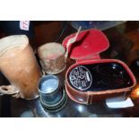Leather cased scientific lens and a cased light meter CONDITION REPORT: Lens is
