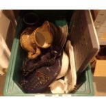 Box of mixed items to include scales telephone ceramics costume jewellery etc