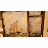 Three oil on board paintings of sailing ships all signed J Bishop mixed sizes all framed