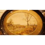 Antique framed watercolour pastoral scene