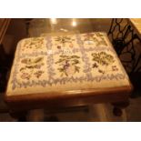 Antique embroidered oak footstool