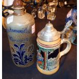 German stein and glazed flask