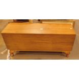Large light mahogany bedding box with contents of curtains