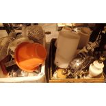 Box of household kitchen items and a box of table lamps CONDITION REPORT: All