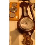 Oak cased aneroid barometer with wall mounted weather station
