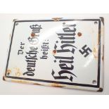 WWII German enamel sign Heil Hitler 17 x