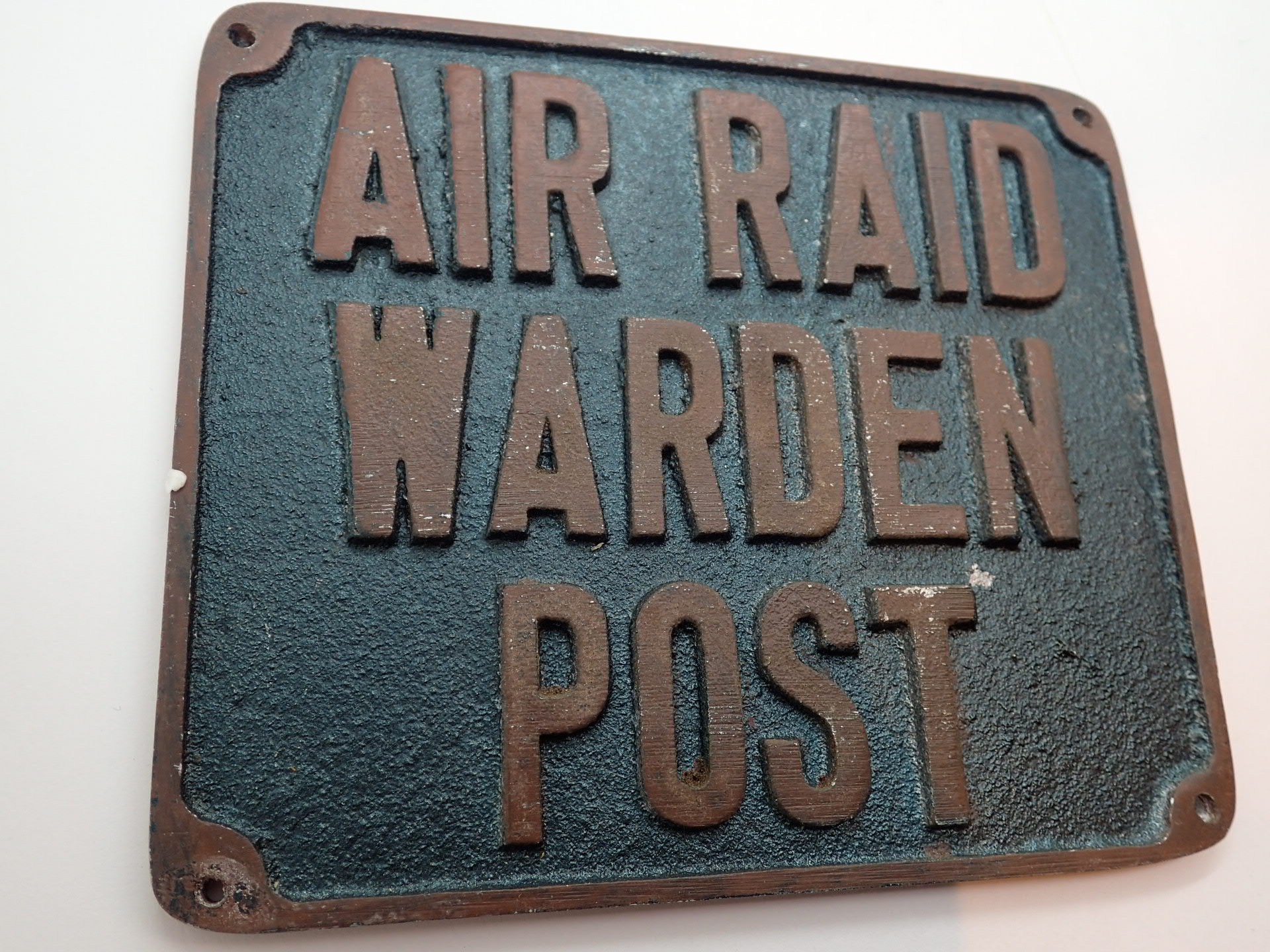 WWII aluminium Air Raid Warden post mark