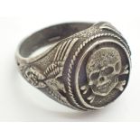 WWII German white metal Deaths Head ring