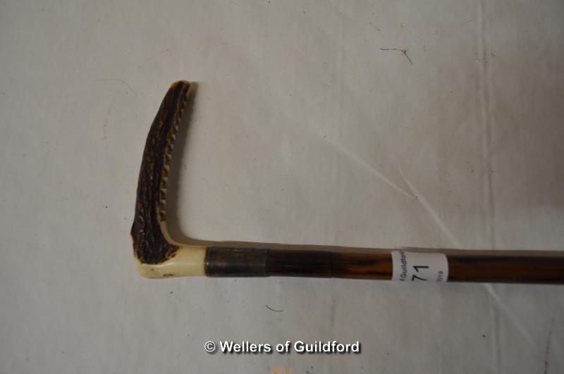 *An early 20th Century bamboo riding crop with antler handle, the silver collar hallmarked - Image 2 of 3