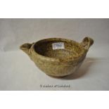 Trevor Corsa, a pottery pouring bowl with loop handle, impressed marks, 7.5cm.